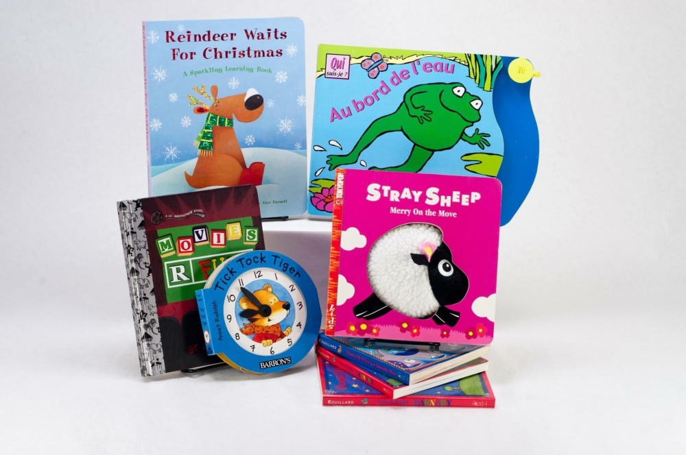 39996 Board books 1 collage, children's book, board books, foil, textile plush, die cut cover, hardline components