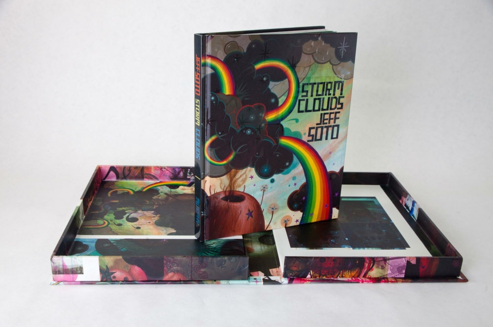 42250 MG 2749 deep blind debossing on spine of clamshell box, 4c printing, full color, tip-on on front of clamshell, hardcover, casebound, PLC, spot UV